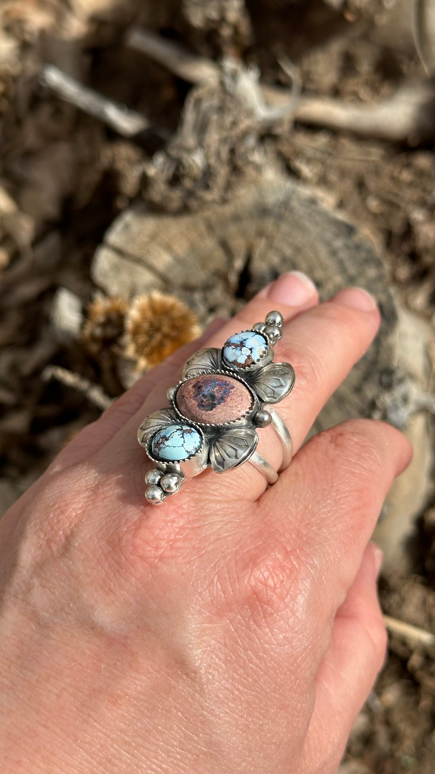 Superbloom Ring #2 - Golden Hills & Fire Opal (Finish in Your Size)