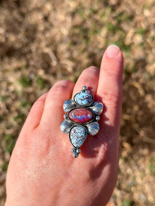 Superbloom Ring #1 - Golden Hills & Fire Opal (Finish in Your Size)