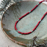 African Glass - Red & Navajo Pearls